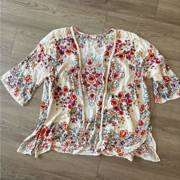 Bila Multicolor Floral Flowy Boho Open Cardigan Blouse - Picture 3 of 9
